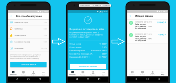 Мобильное приложение sms finance на Android